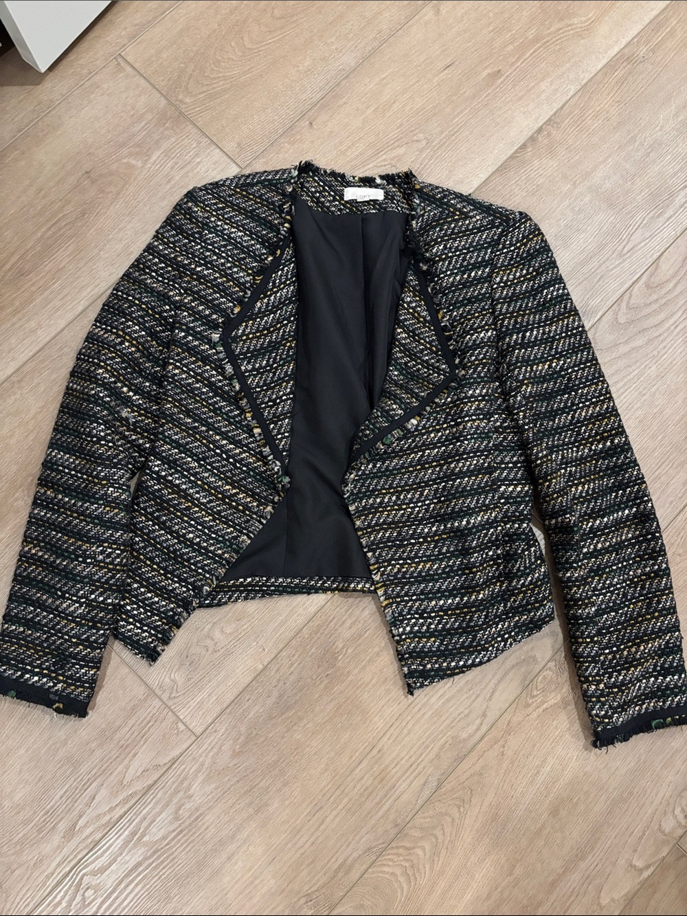LOFT Black Tweed Metallic-Thread Open-Front Blazer